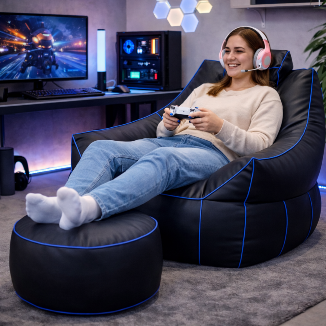 Puf gaming de piel sintética - 100x110 cm + Reposapiés