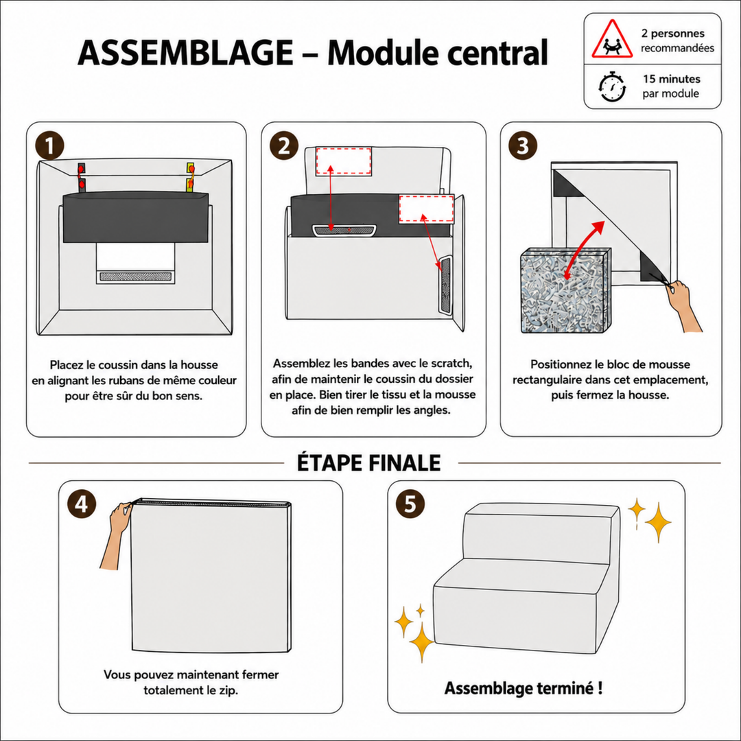 Módulo central desenfundable - Para sofá modular - Terciopelo acanalado - 90x82 cm