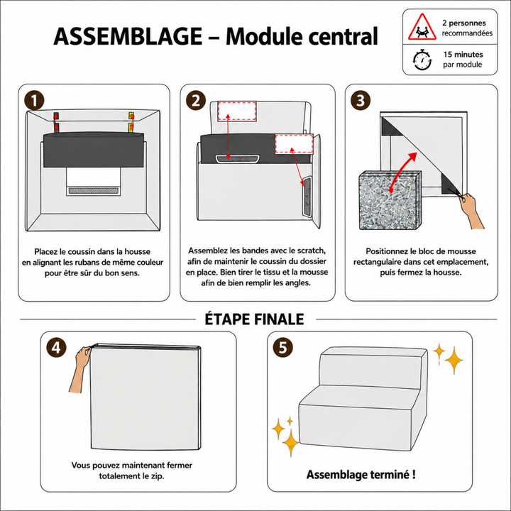 Módulo central desenfundable - Para sofá modular - Terciopelo acanalado - 90x82 cm