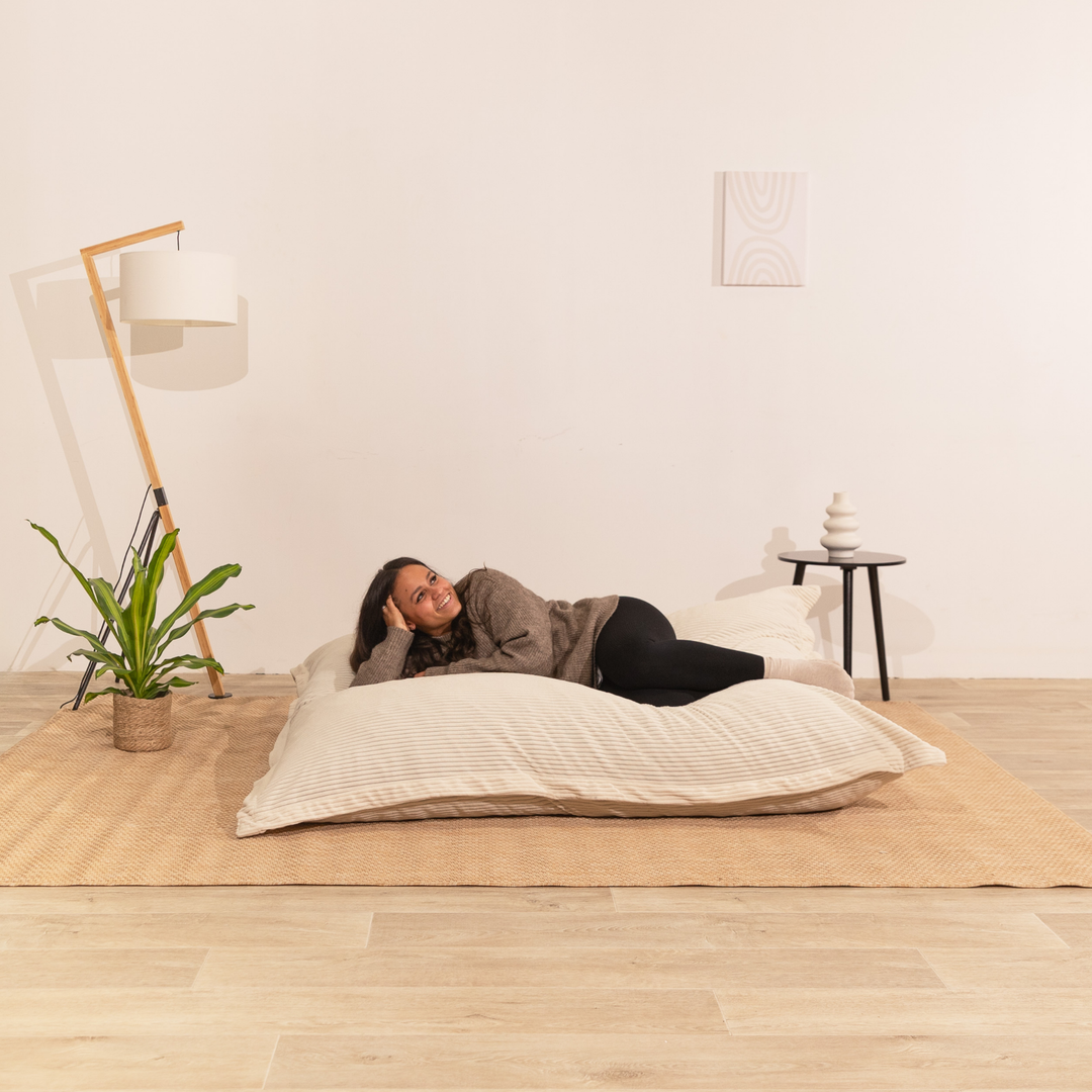 Puf de terciopelo acanalado desenfundable - 140x180 cm