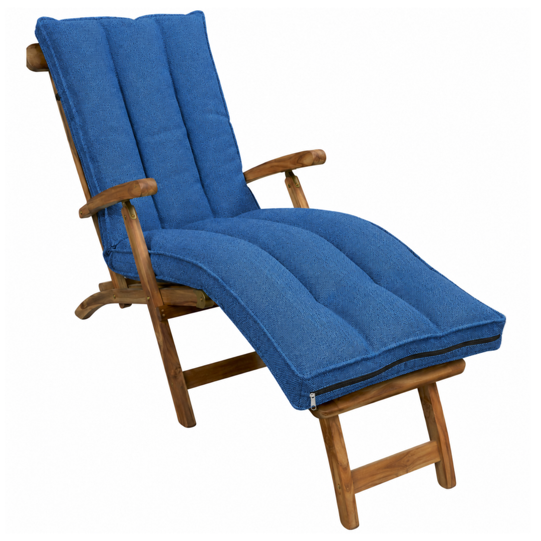 Coussin de bain de soleil déhoussable bleu, coussin long rembourré, housse amovible
