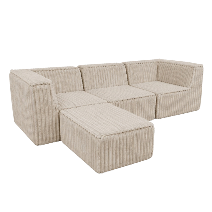 Canapé modulable beige en fourrure côtelée avec méridienne