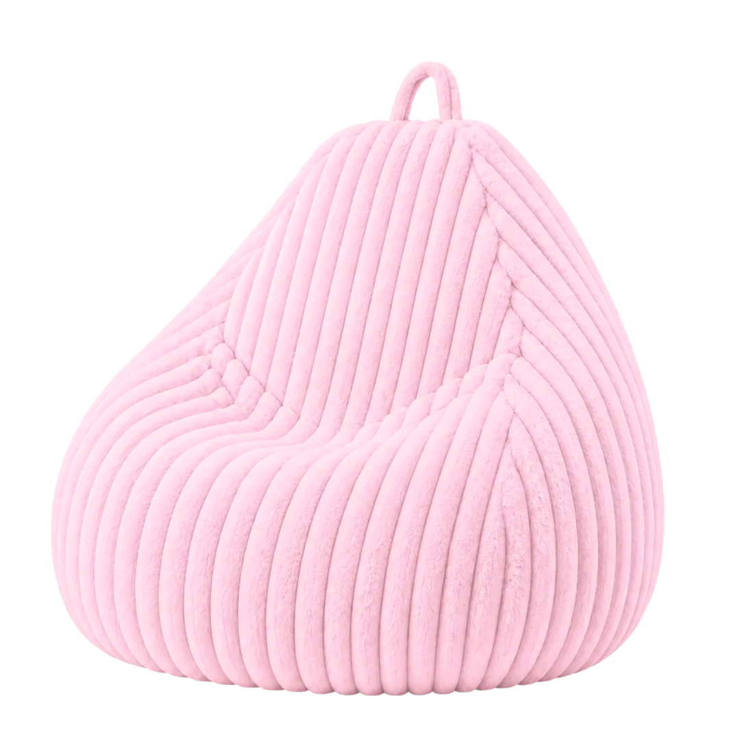 Pouf poire rose en fourrure côtelée, forme poire avec poignée