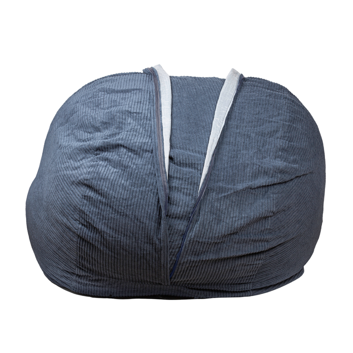 Pouf-lit convertible 2-en-1 bleu foncé, vue de face avec ouverture latérale pour conversion en lit