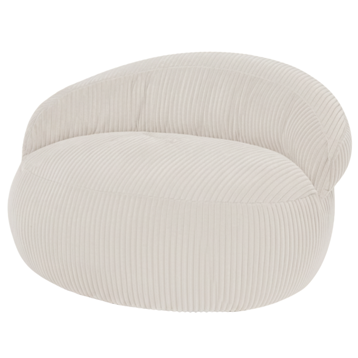 Pouf XXL déhoussable en velours côtelé beige, forme ovale, vue de trois-quarts
