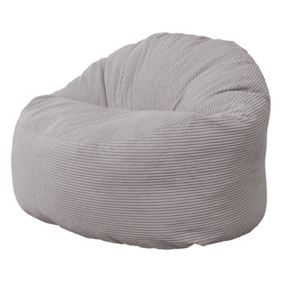 Pouf en velours côtelé épais, dossier arrondi, vue de trois-quarts