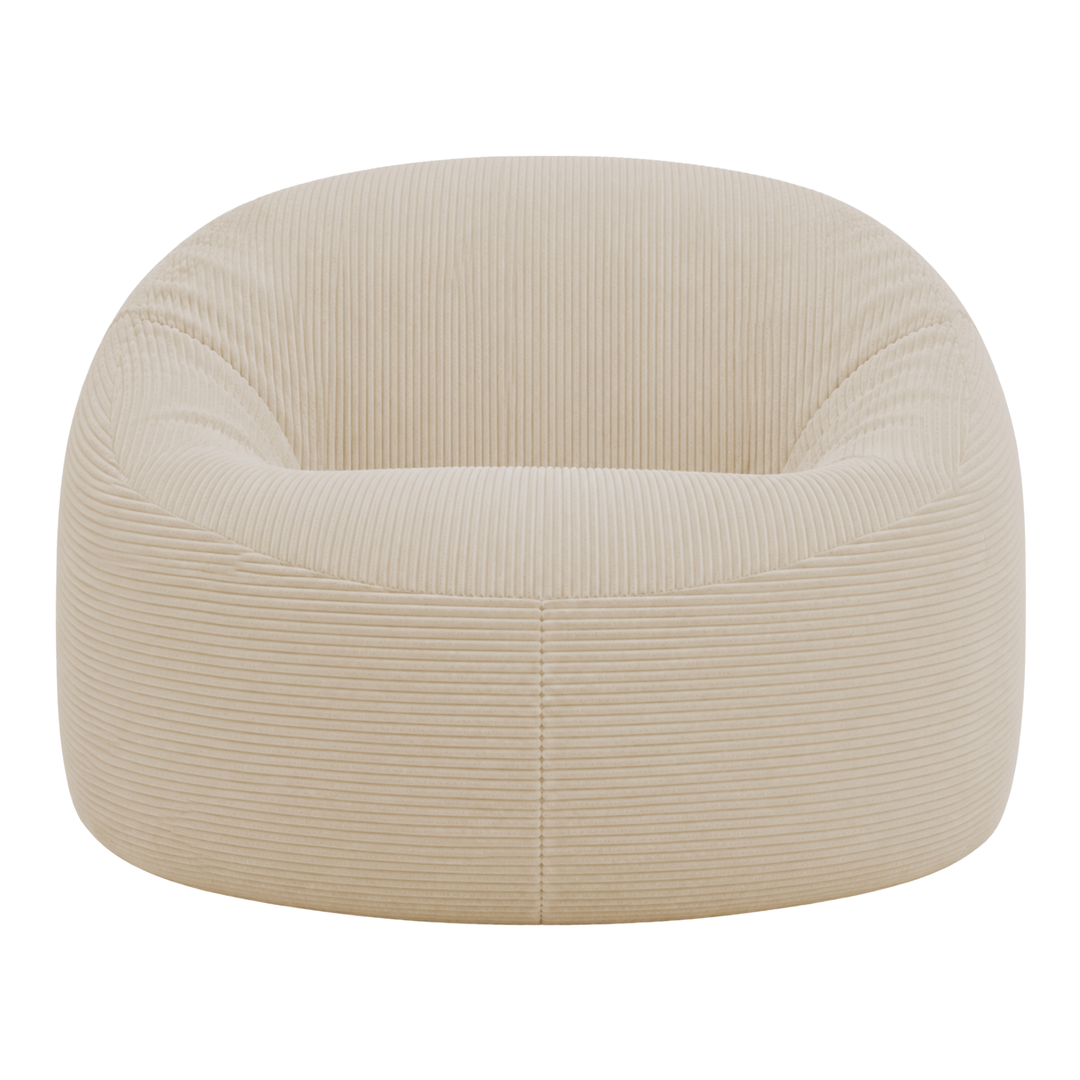 Pouf déhoussable en velours côtelé épais beige clair, assise ronde et creuse