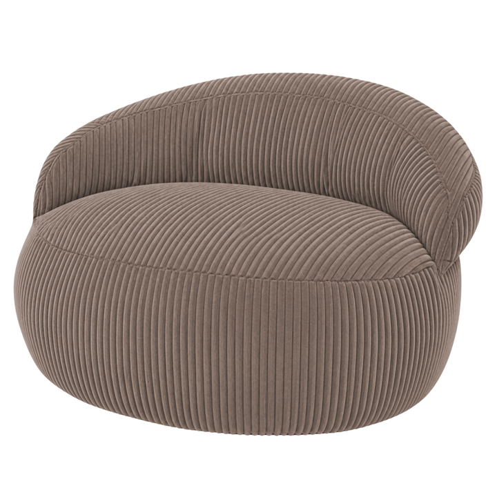 Pouf XXL déhoussable en velours côtelé marron, forme ovale, vue de trois-quarts