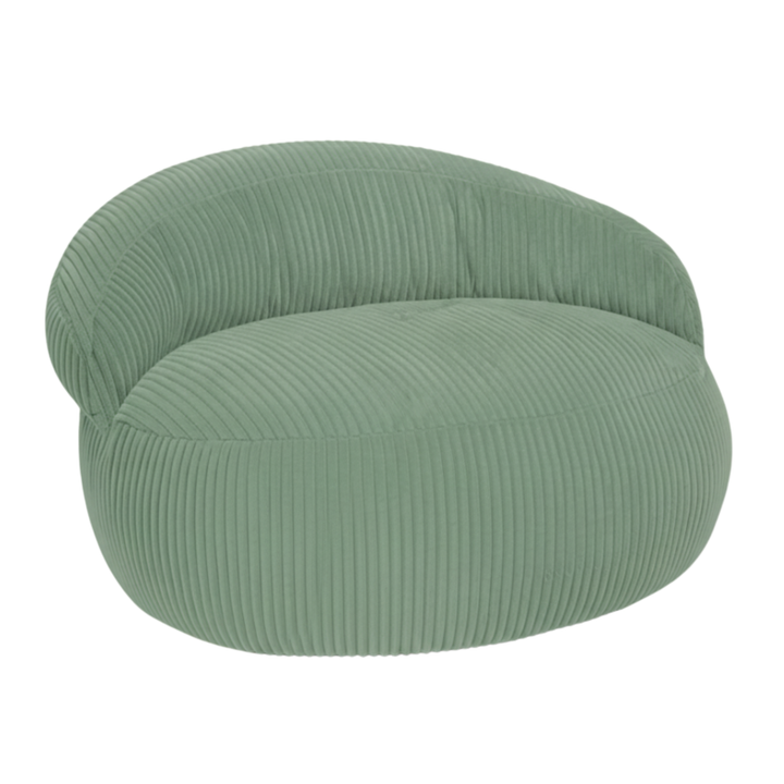 Pouf XXL arrondi en velours côtelé vert