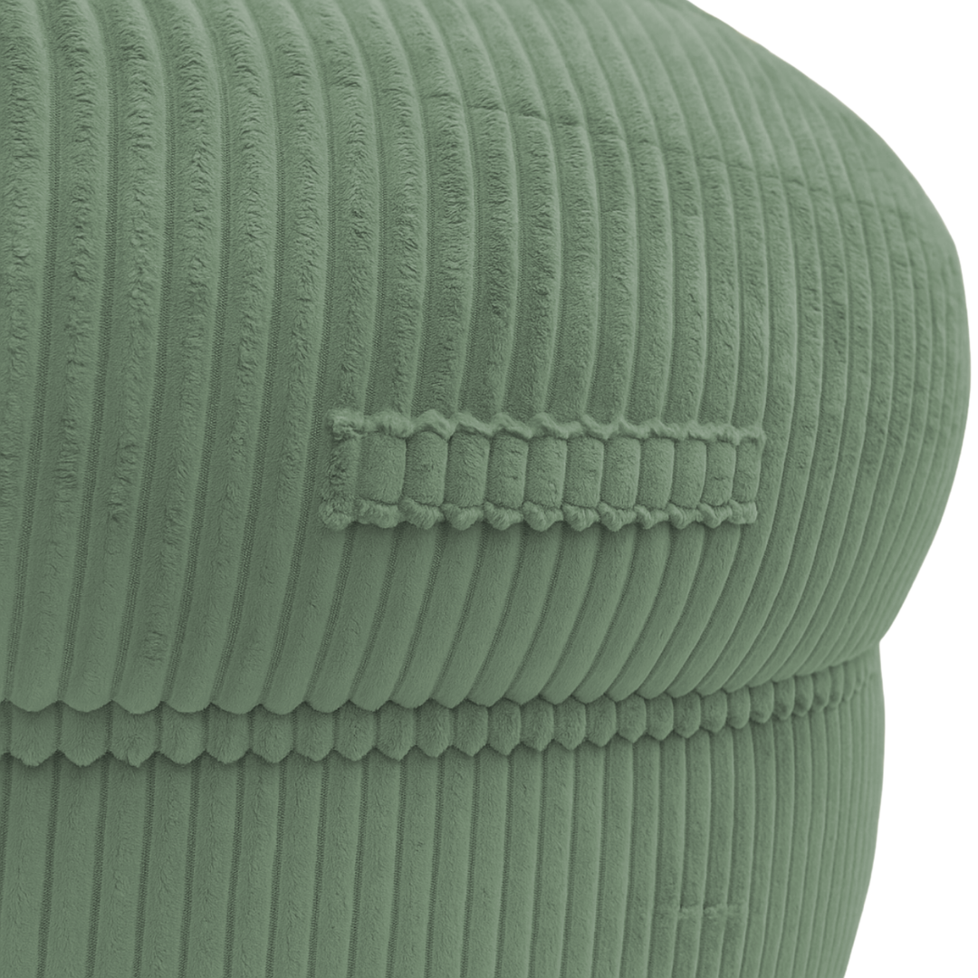 Pouf XXL en velours côtelé vert, détail de la couture