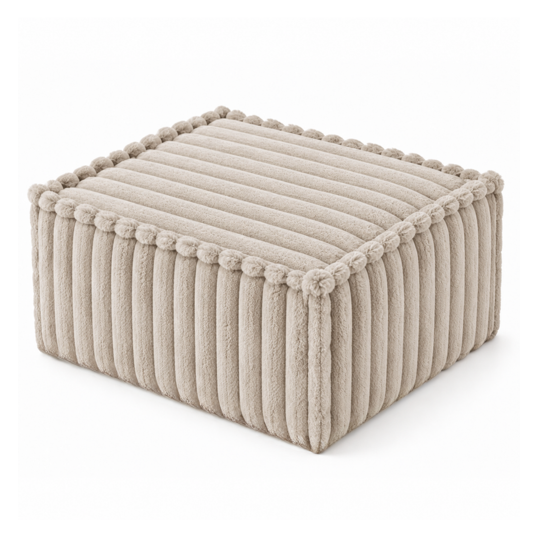 Module repose-pieds déhoussable en fourrure côtelée beige, rectangulaire 80x60 cm