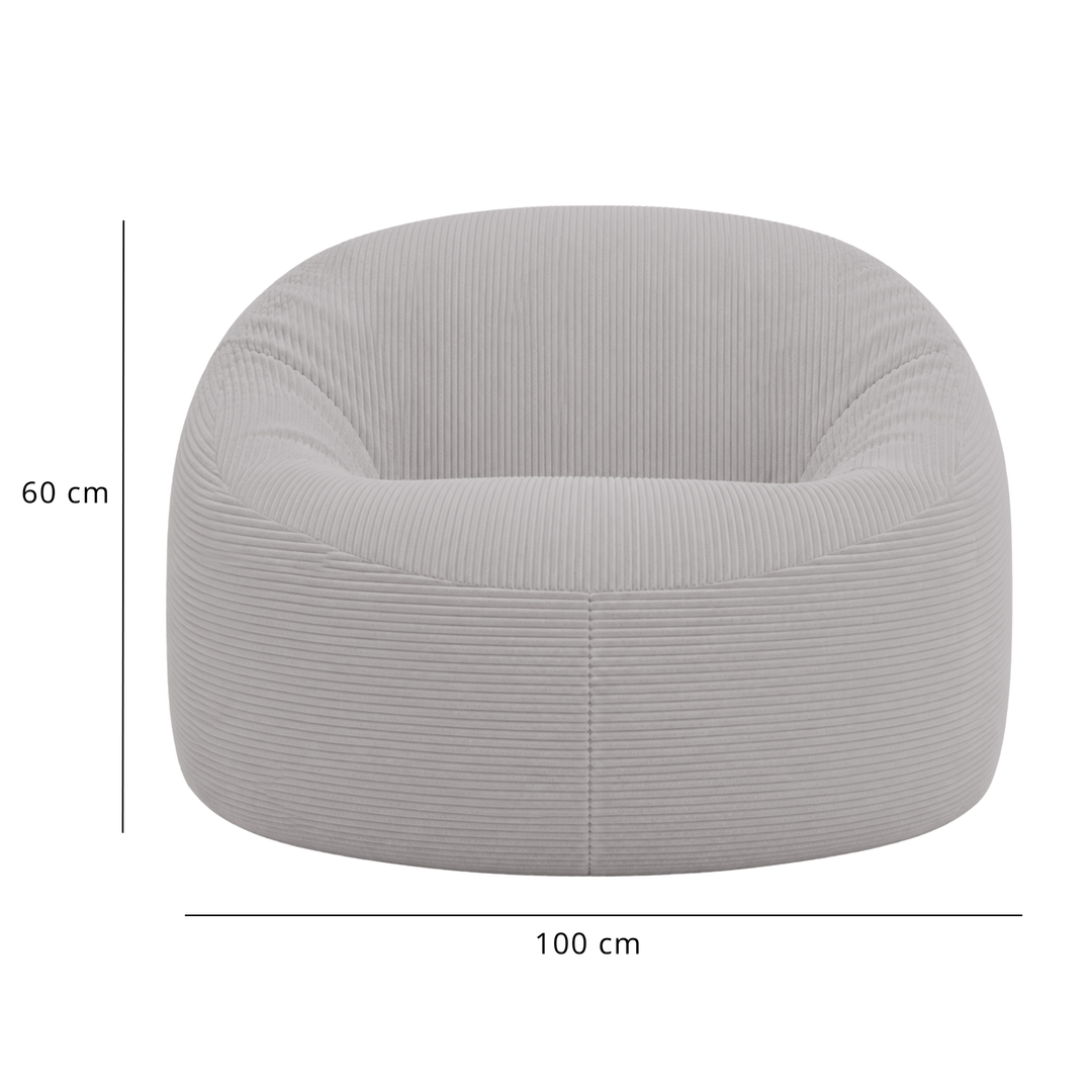 Pouf déhoussable en velours côtelé épais gris clair : 100 cm de diamètre et 60 cm