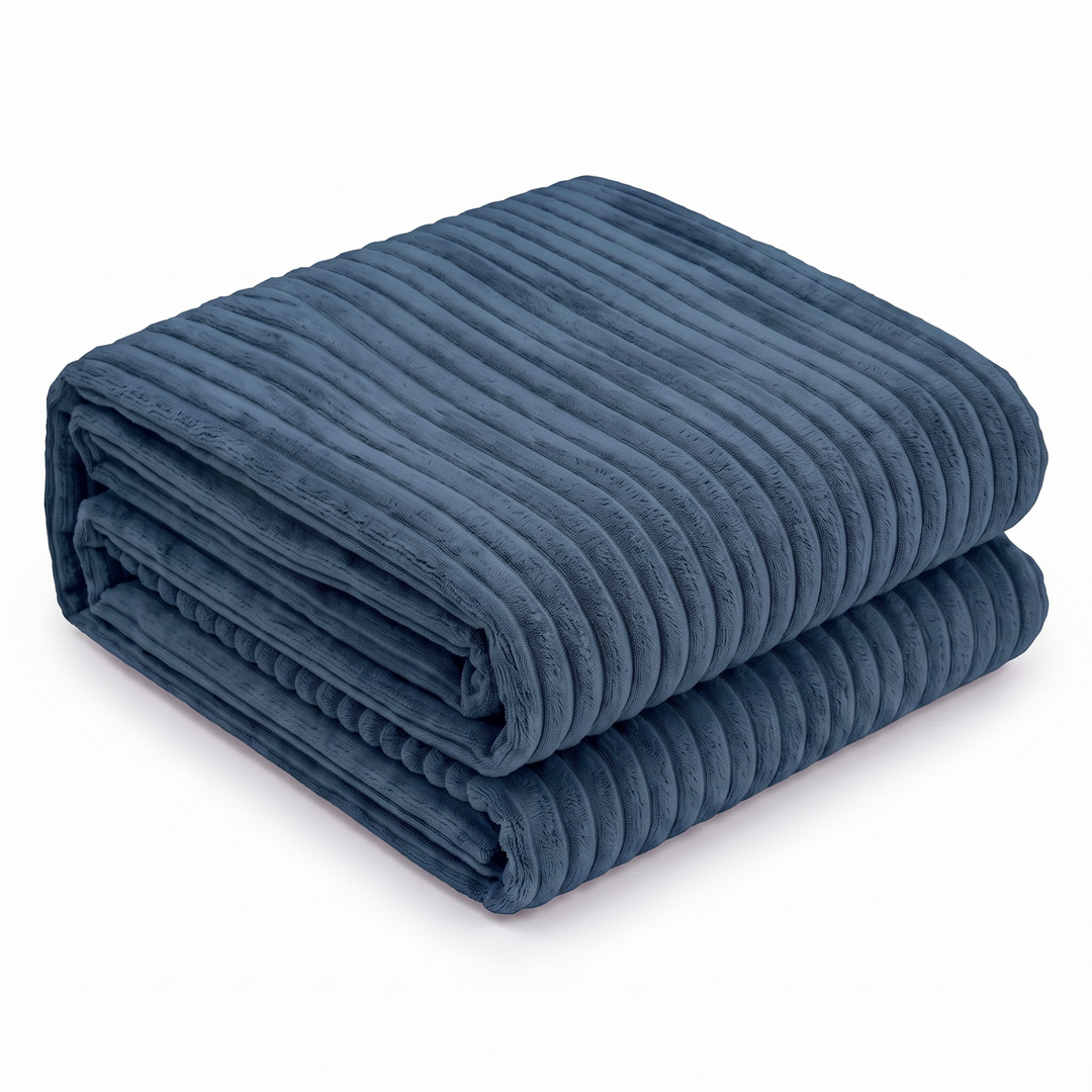 Housse de pouf XXL en velours côtelé bleu foncé, 110×100 cm.