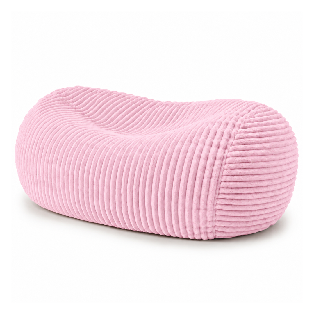 Pouf long géant déhoussable rose en fourrure côtelée