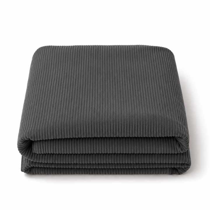 Housse de futon 140x190 cm en velours côtelé gris foncé, pliée