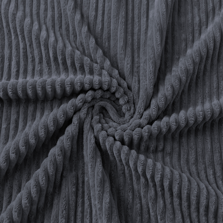 Détails de la housse en velours côtelé gris foncé, texture côtelée visible