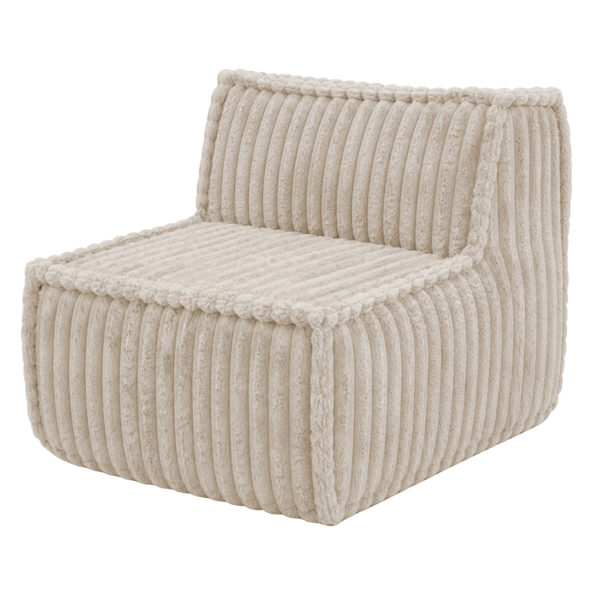 Module central déhoussable en fourrure côtelée beige, assise et dossier rembourrés.