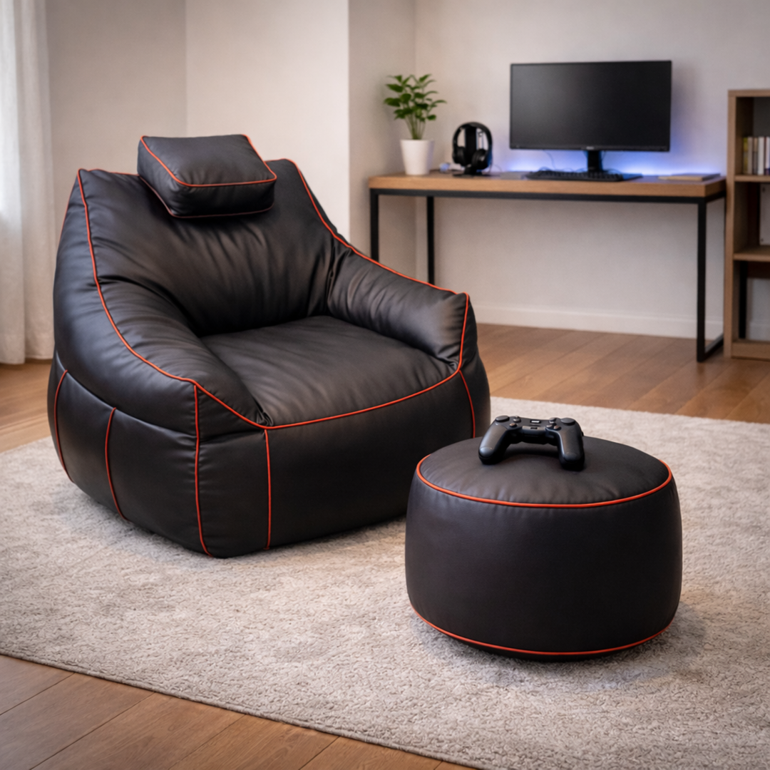 Puf gaming de piel sintética - 100x110 cm + Reposapiés
