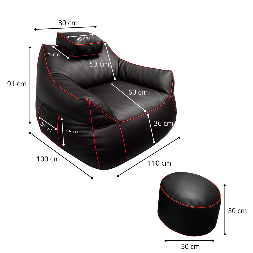 Puf gaming de piel sintética - 100x110 cm + Reposapiés