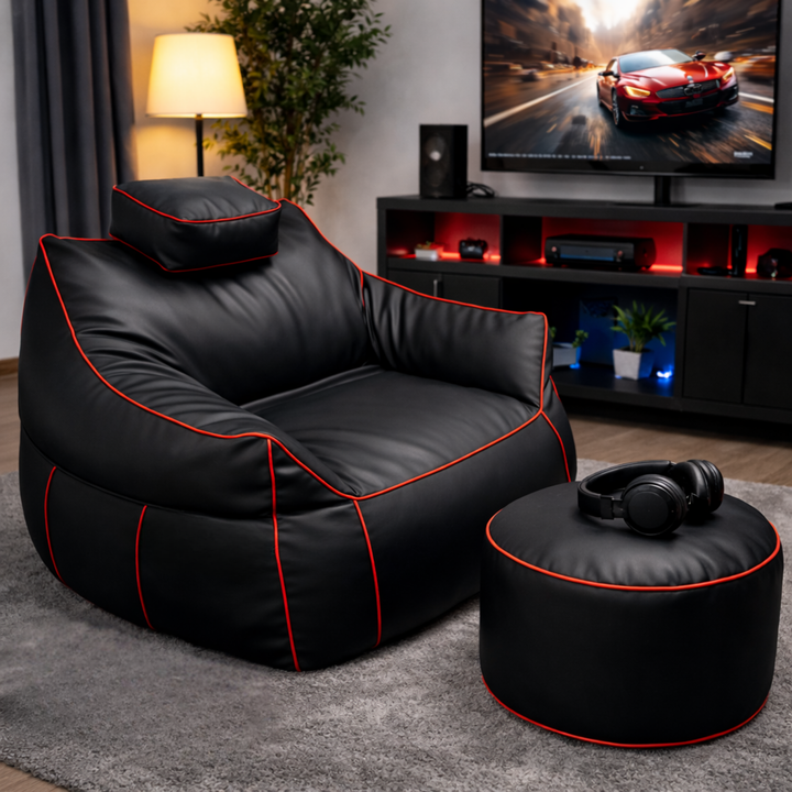 Puf gaming de piel sintética - 100x110 cm + Reposapiés