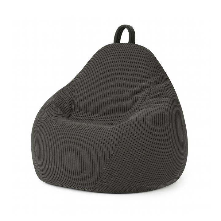 Pouf poire déhoussable en velours côtelé gris foncé, forme poire rembourrée avec poignée