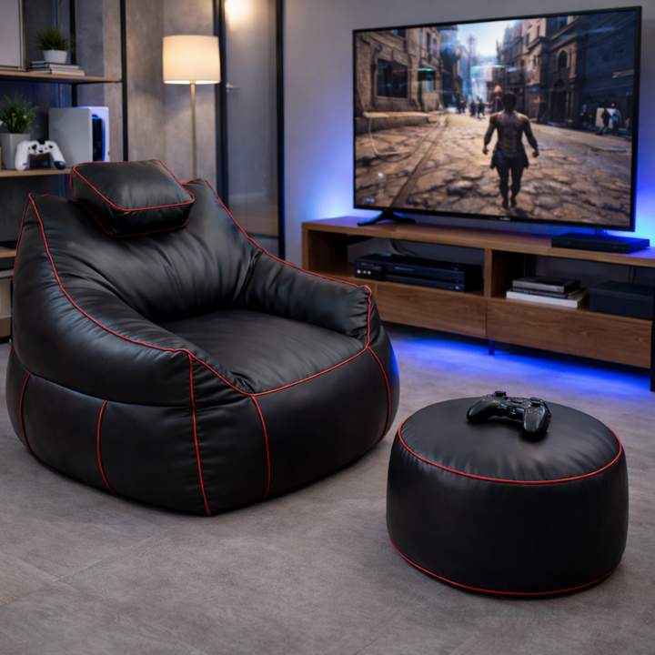 Puf gaming de piel sintética - 100x110 cm + Reposapiés
