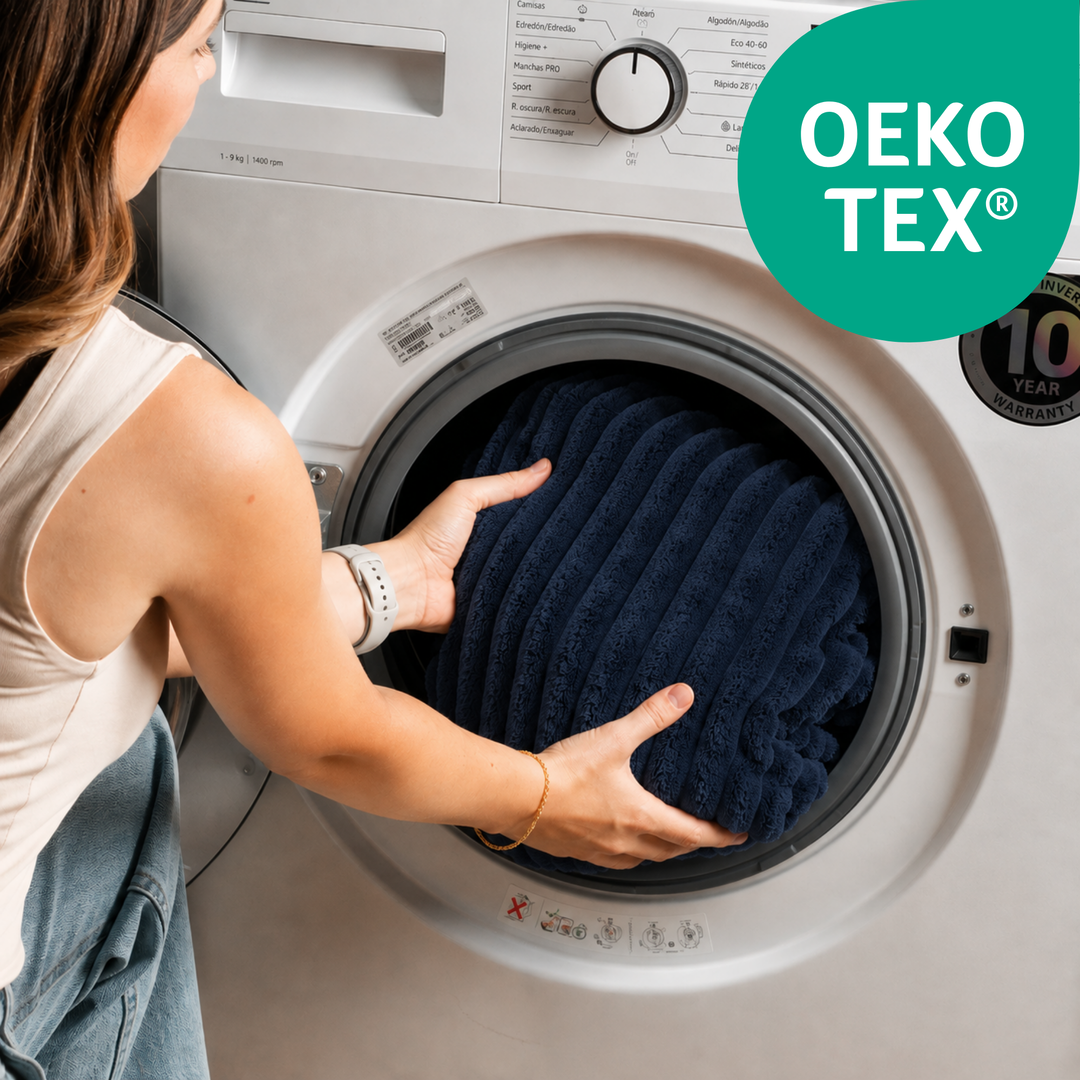 Housse de module central bleue en fourrure côtelée dans lave-linge, OEKO TEX®
