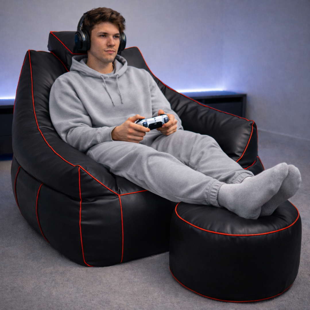 Puf gaming de piel sintética - 100x110 cm + Reposapiés