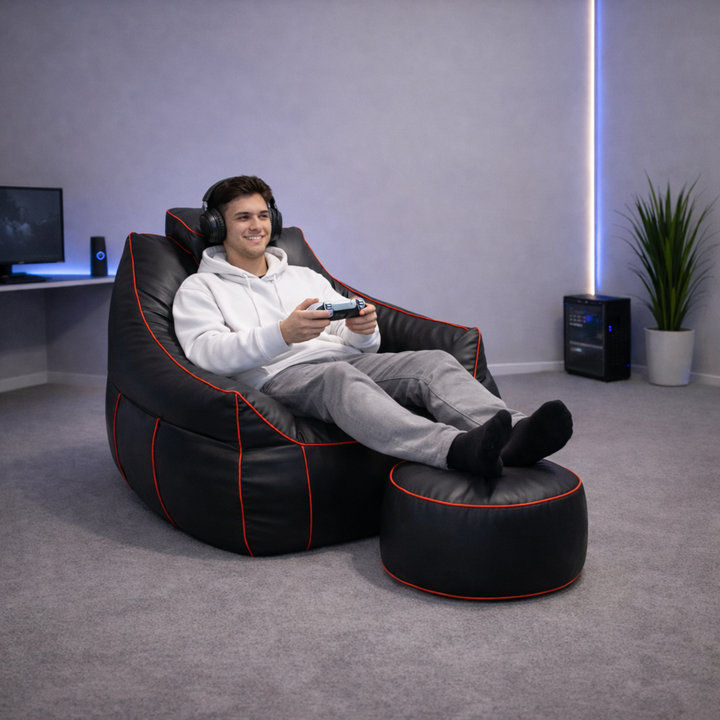 Puf gaming de piel sintética - 100x110 cm + Reposapiés