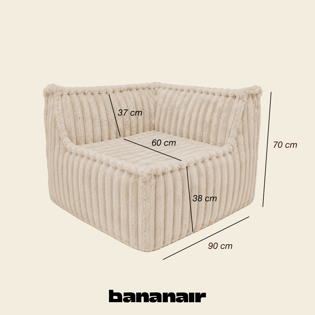 Module d’angle gauche déhoussable en fourrure côtelée beige, 90x90 cm