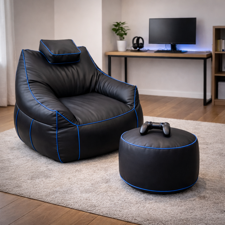 Puf gaming de piel sintética - 100x110 cm + Reposapiés