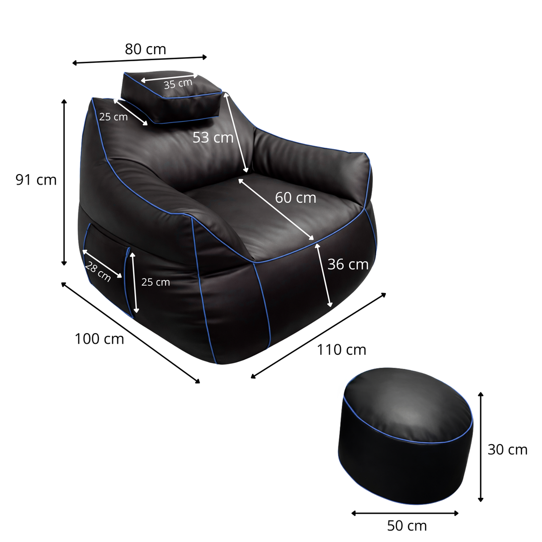 Puf gaming de piel sintética - 100x110 cm + Reposapiés