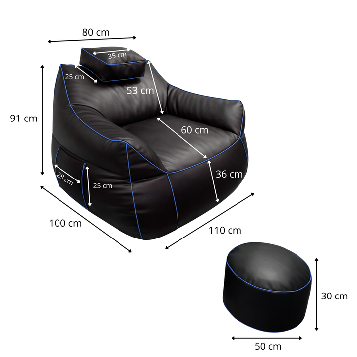 Puf gaming de piel sintética - 100x110 cm + Reposapiés
