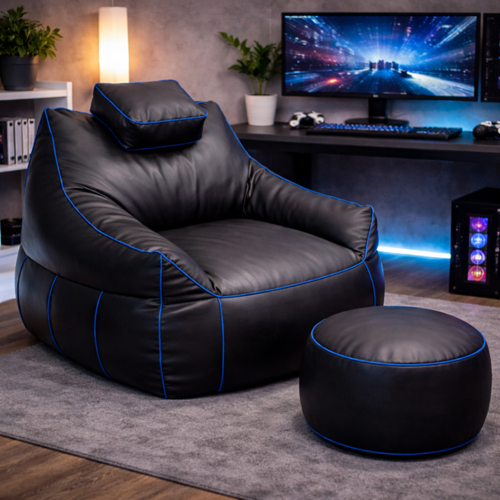 Puf gaming de piel sintética - 100x110 cm + Reposapiés