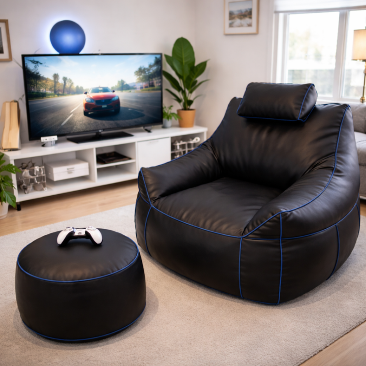 Puf gaming de piel sintética - 100x110 cm + Reposapiés
