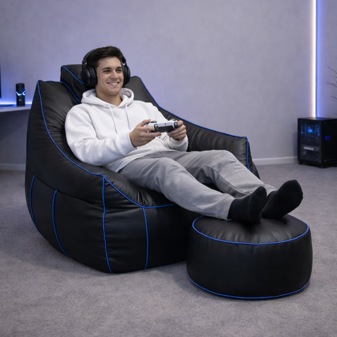 Puf gaming de piel sintética - 100x110 cm + Reposapiés