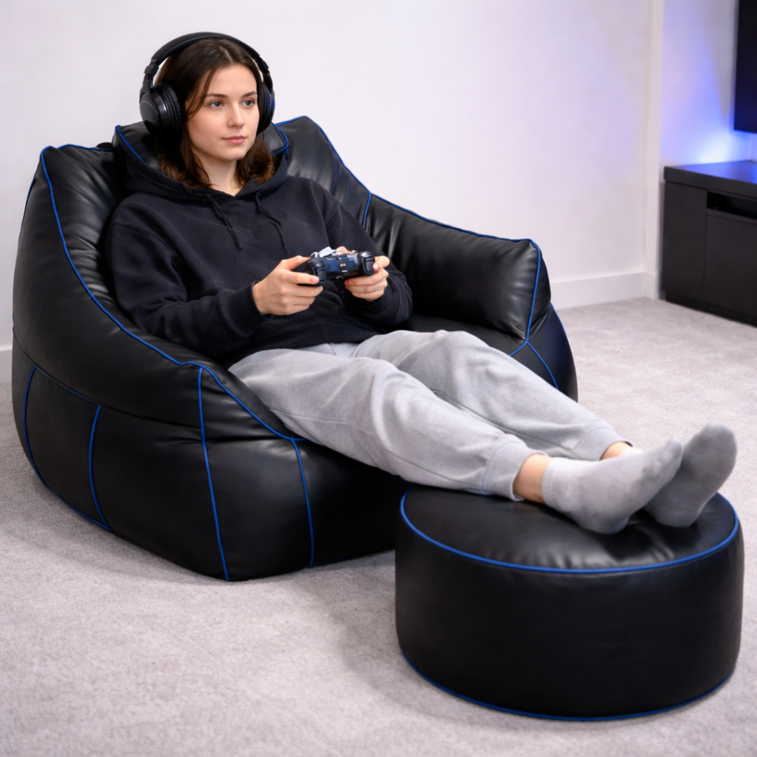 Puf gaming de piel sintética - 100x110 cm + Reposapiés