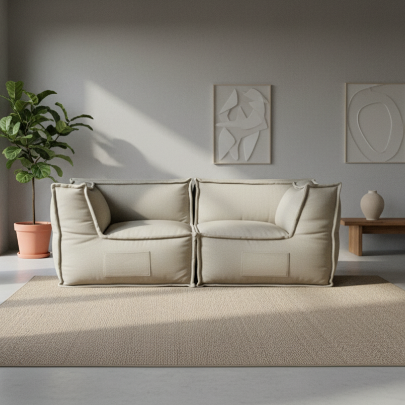 Sofá Modular de 2 Plazas - Efecto Lino - 90x180 Cm