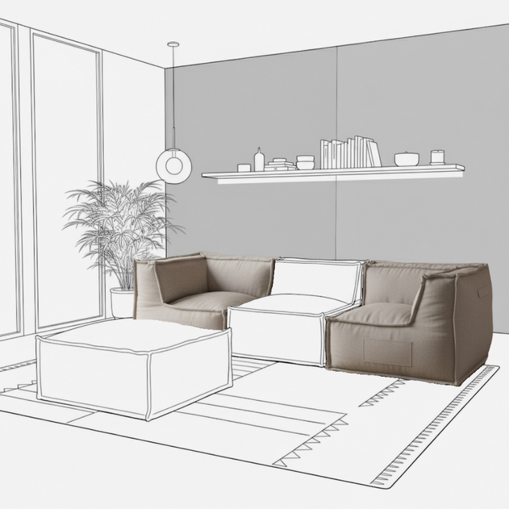 Sofá Modular de 2 Plazas - Efecto Lino - 90x180 Cm