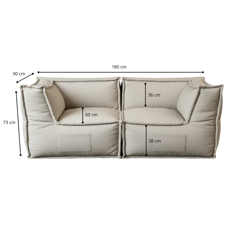 Sofá Modular de 2 Plazas - Efecto Lino - 90x180 Cm