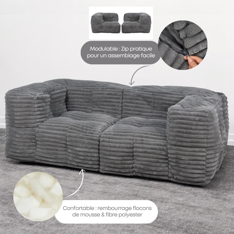 Sofá Modular de Pana - 90x180 cm