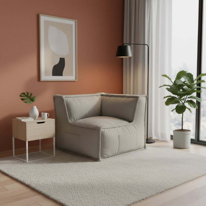 Módulo de esquina reversible para sofá modular - Efecto lino - 90x90 cm