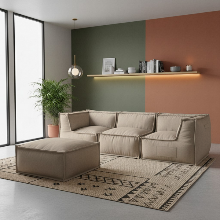 Puf diván para sofá modular - Efecto lino - 80x60x38 cm