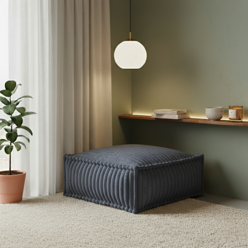Puf tipo diván para sofá modular - Piel sintética acanalada - 80x60x38 cm