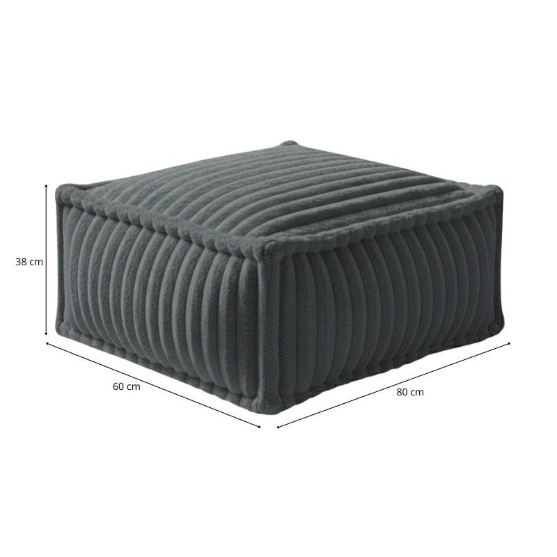 Puf tipo diván para sofá modular - Piel sintética acanalada - 80x60x38 cm