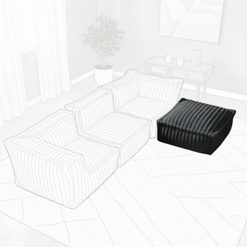 Puf tipo diván para sofá modular - Piel sintética acanalada - 80x60x38 cm